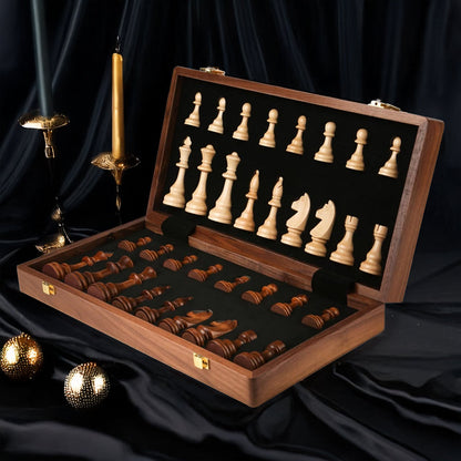 Houten schaakset met opklapbaar toernooibord