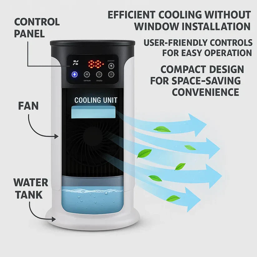 Mobiele aircooler met waterreservoir en timer