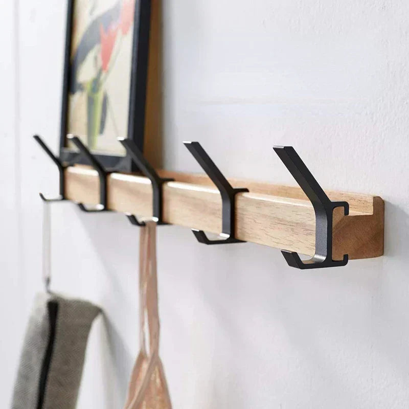 Houten wandkapstok van 40 cm met verplaatsbare haken