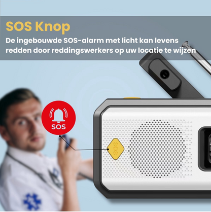 Noodradio met Solar Oplader, Handcrank & Powerbank – AM/FM – Zaklamp + SOS