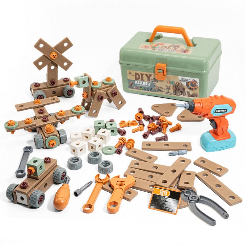 Creatieve constructiespeelgoed set met elektrische schroevendraaier en koffer