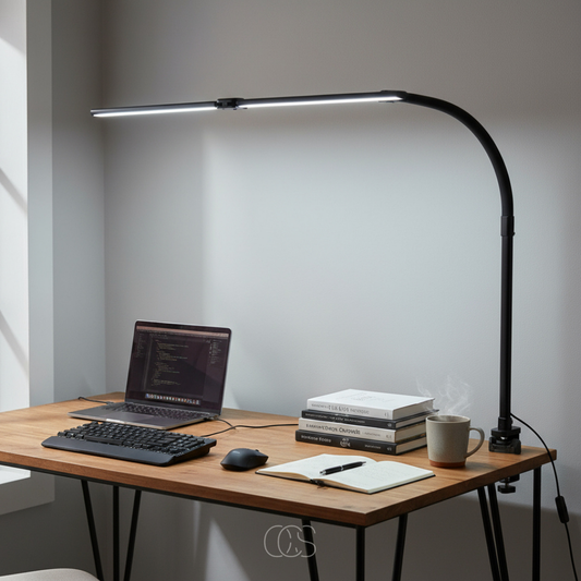 Dimbare LED bureaulamp met tafelklem en zwanenhals