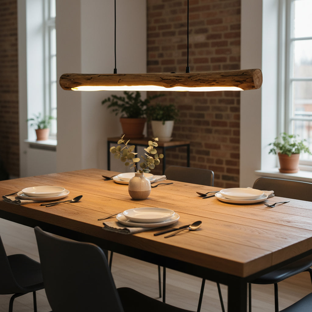 Houten hanglamp met dimbare led-verlichting