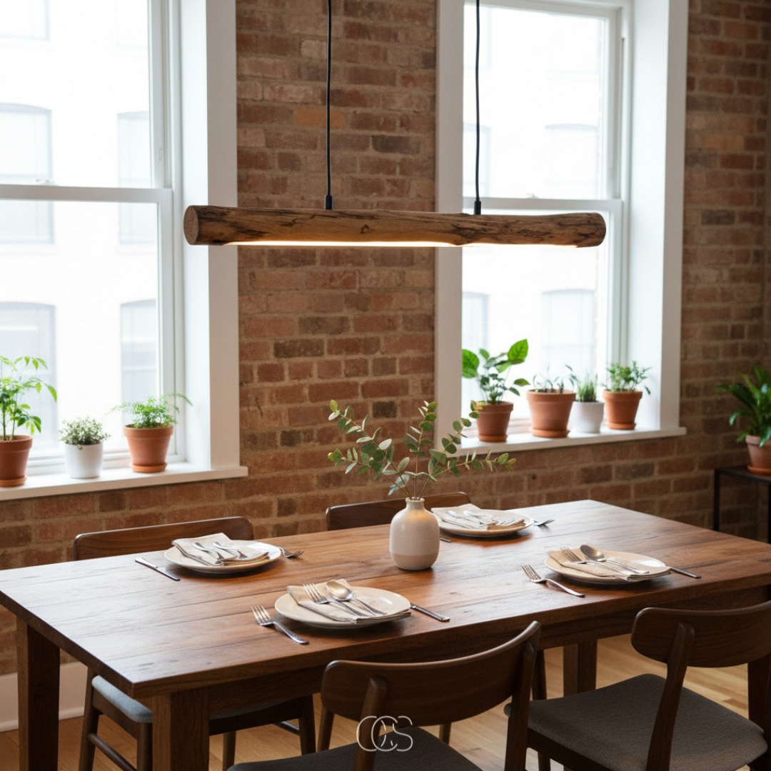 Houten hanglamp met dimbare led-verlichting