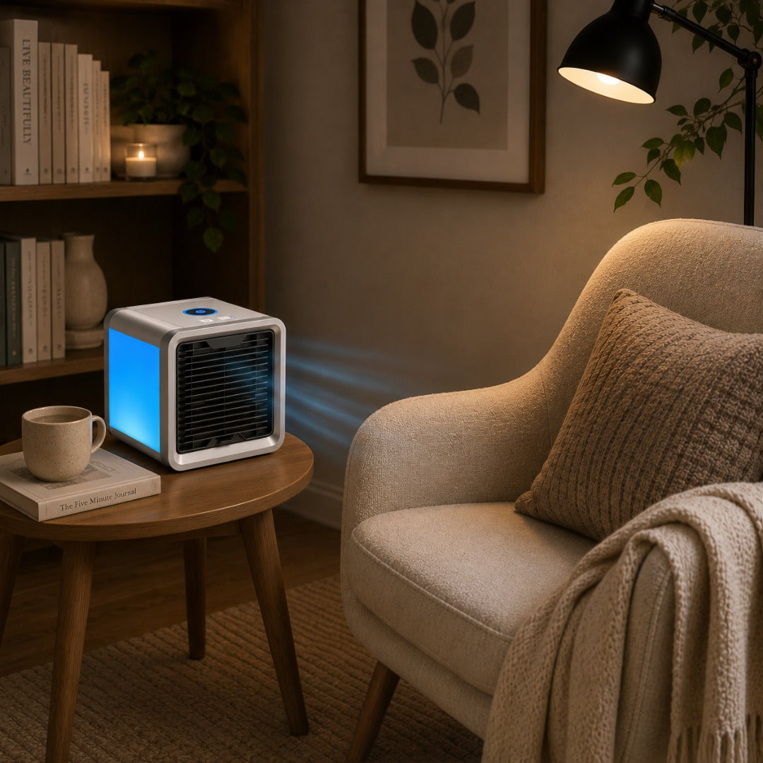 Draagbare mini aircooler met ledverlichting en 3 standen