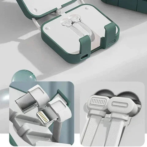 Compacte powerbank van 4000 mAh met ingebouwde kabels