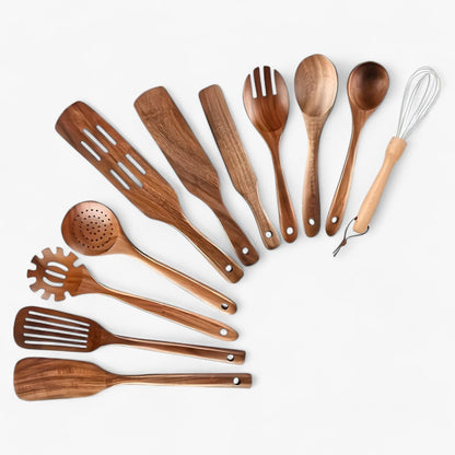 Houten keukengerei set van 11 stuks voor kookgerei