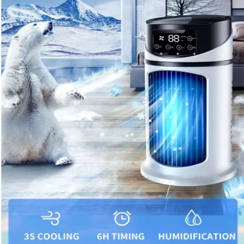 Draagbare mini aircooler met waterkoeling en timerfunctie
