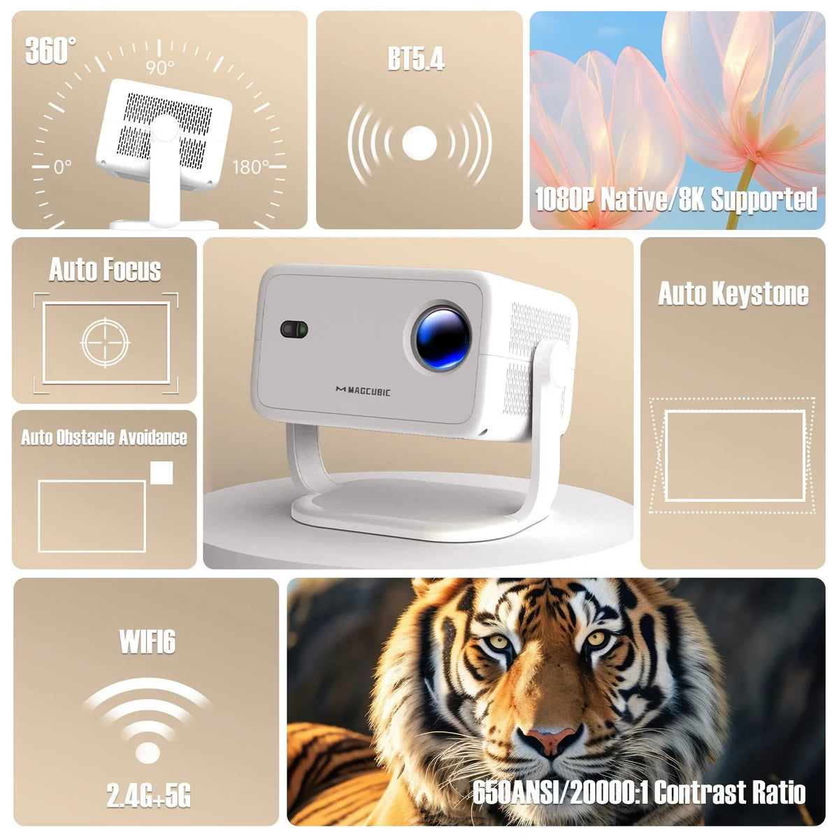 Mini projector met autofocus en wifi 6