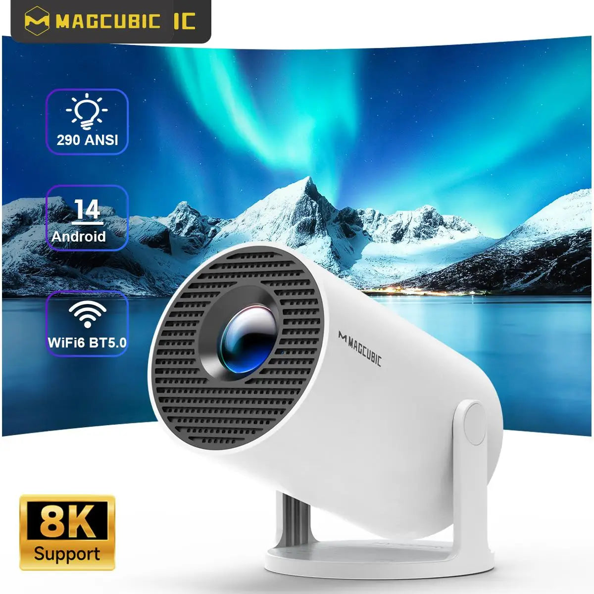 Draagbare mini projector met WiFi 6 en bluetooth