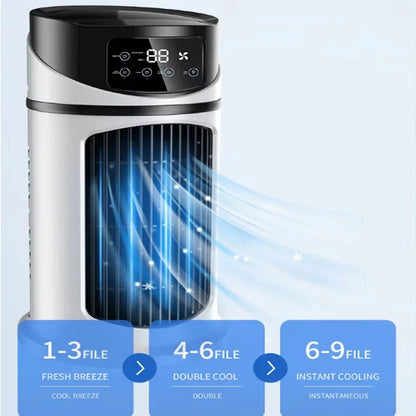 Draagbare mini aircooler met waterkoeling en timerfunctie