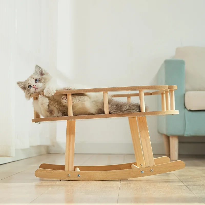 Houten kattenhangmat met ademende stof