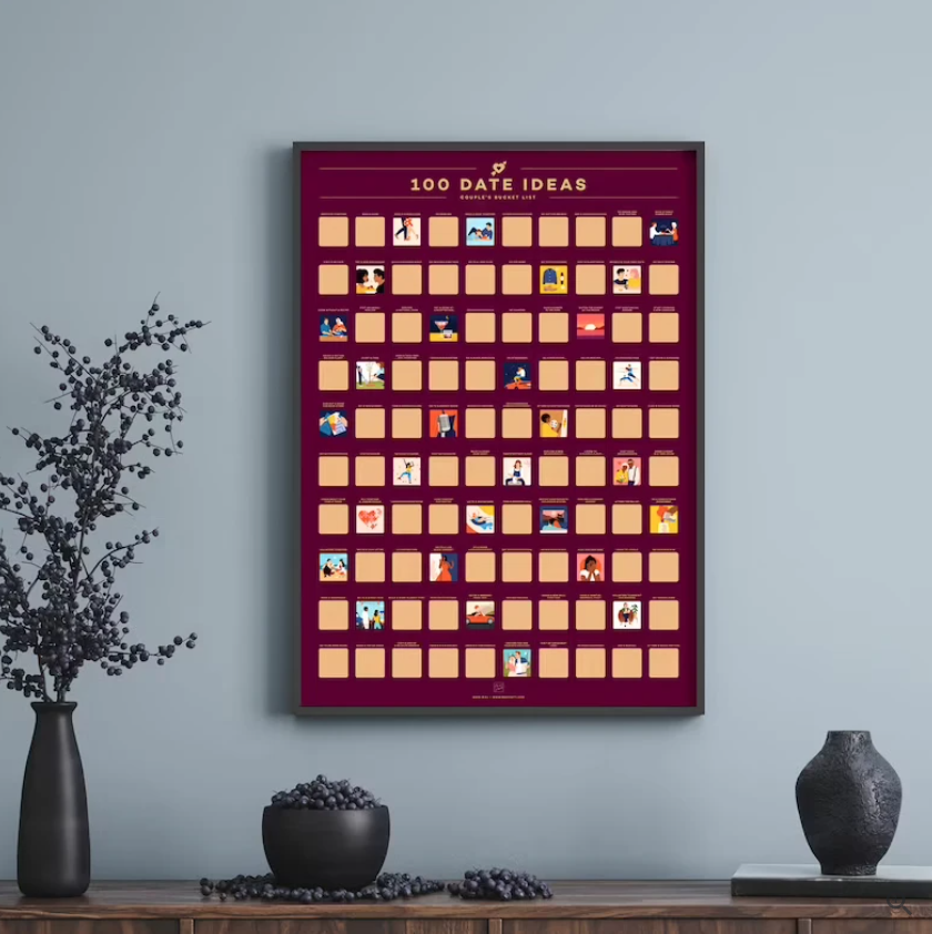 Date kalender krasposter met 100 unieke date ideeën