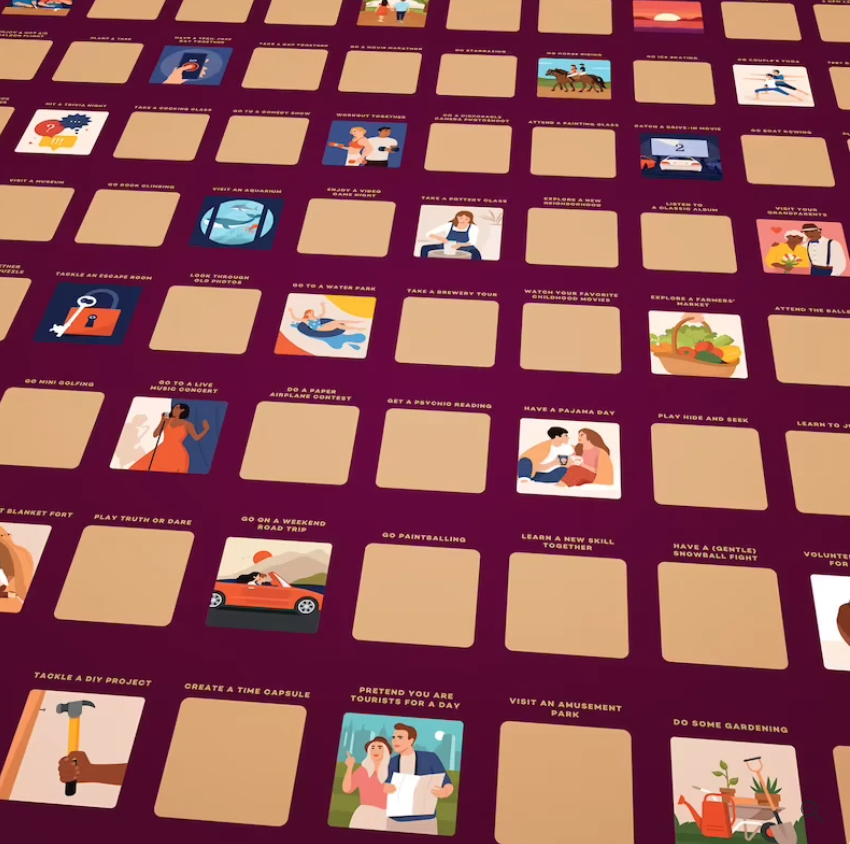 Date kalender krasposter met 100 unieke date ideeën