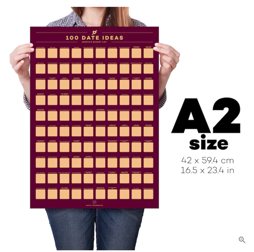 Date kalender krasposter met 100 unieke date ideeën