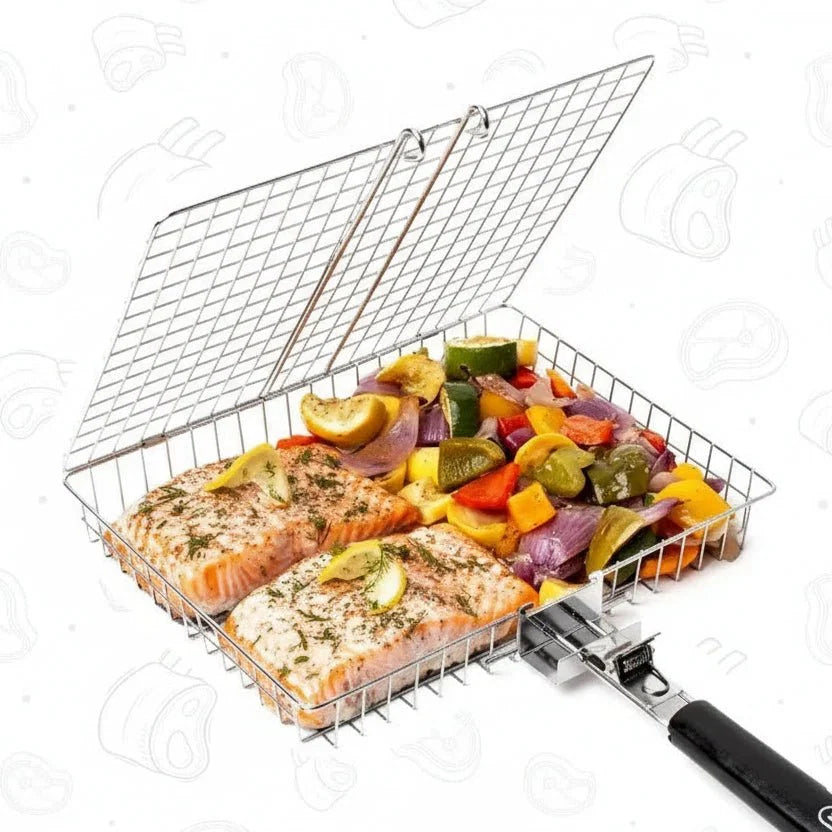 Rvs grillmand voor vis en groenten