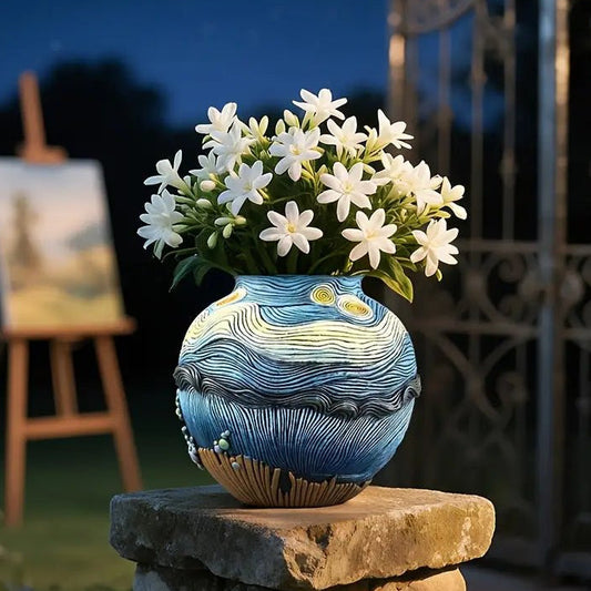 Artistieke kunsthars bloemenvaas met reliëfdesign