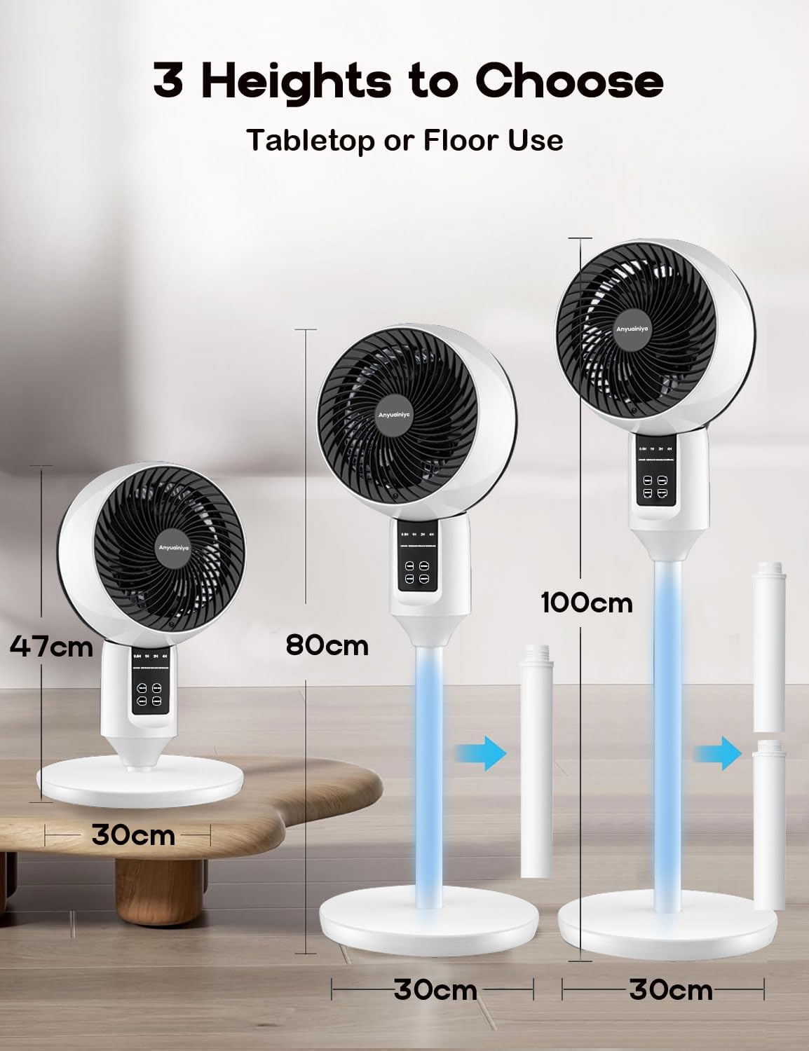 Stille staande ventilator met 3D-oscillatie en afstandsbediening