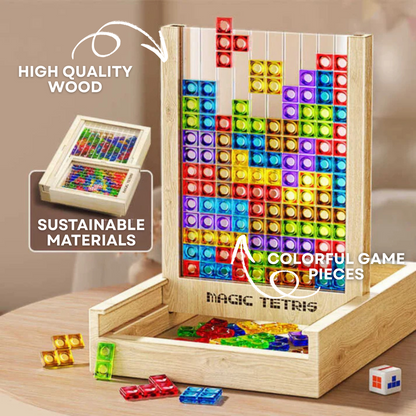 Houten Tetris puzzel met kleurrijke blokken