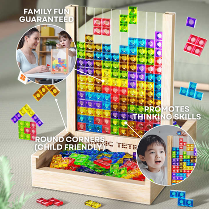 Houten Tetris puzzel met kleurrijke blokken