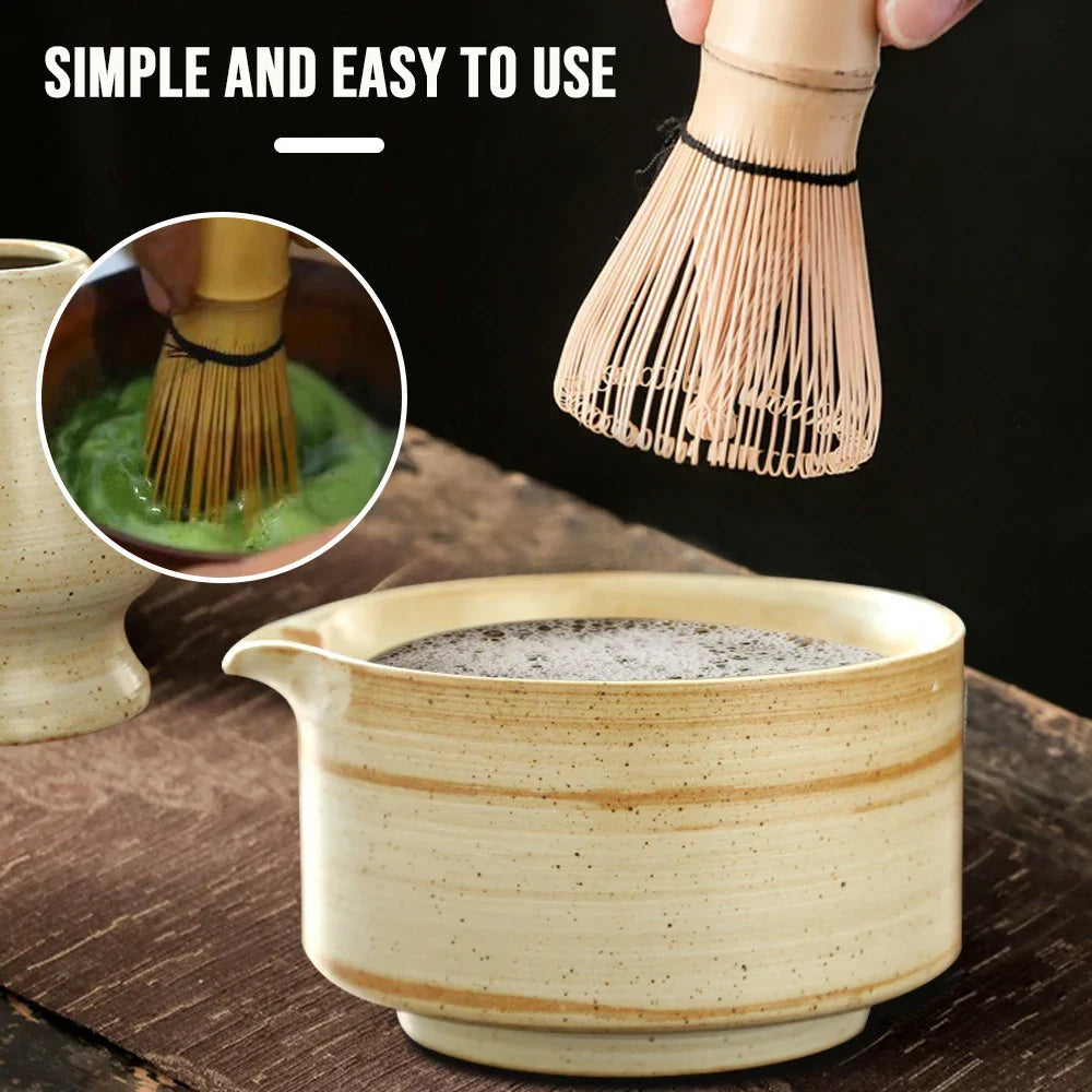 Japanse matcha theeset van bamboe met kom en klopper