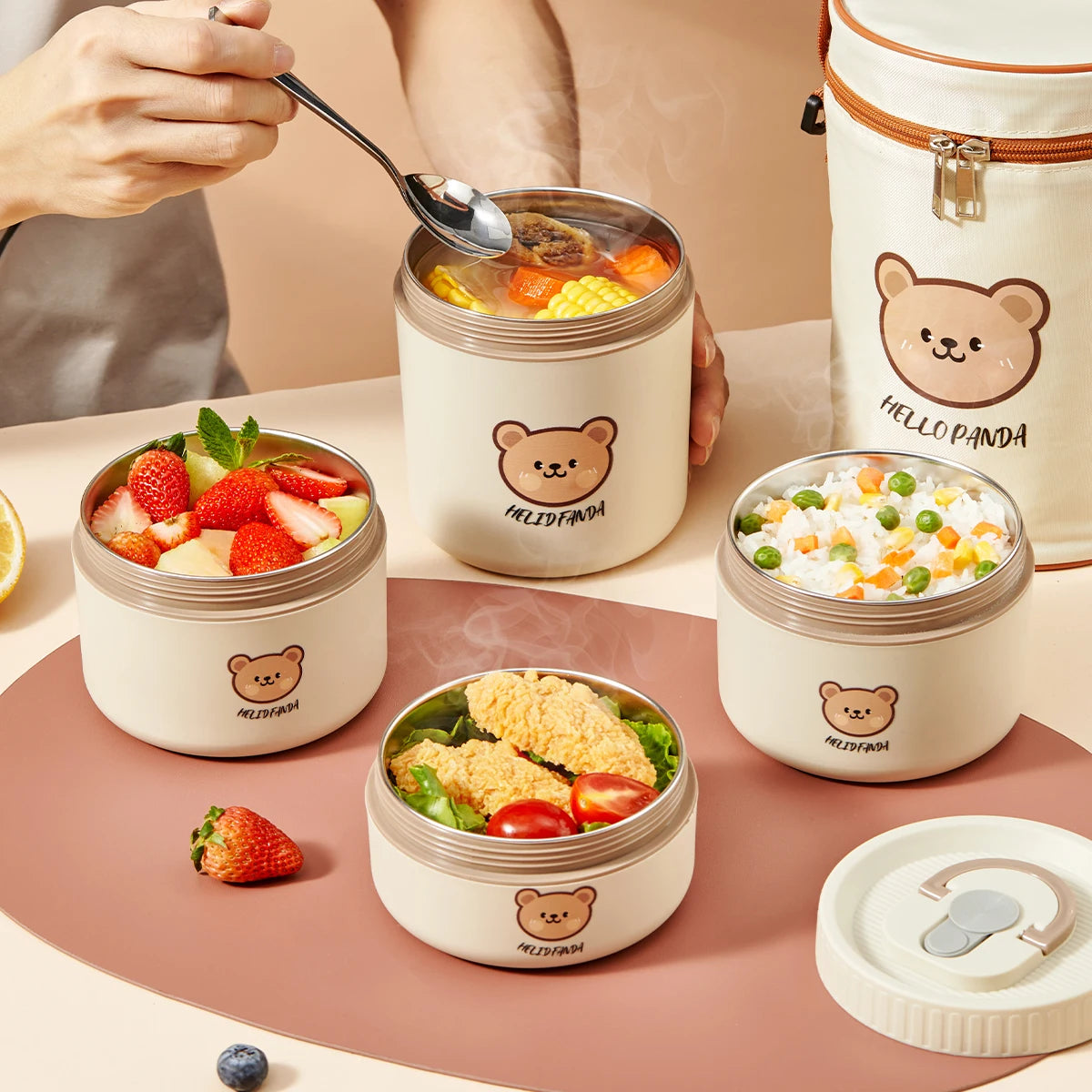 Rvs thermos lunchbox met lekvrije deksel