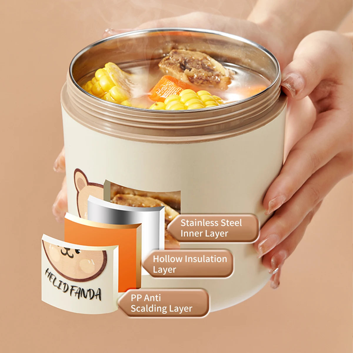 Rvs thermos lunchbox met lekvrije deksel
