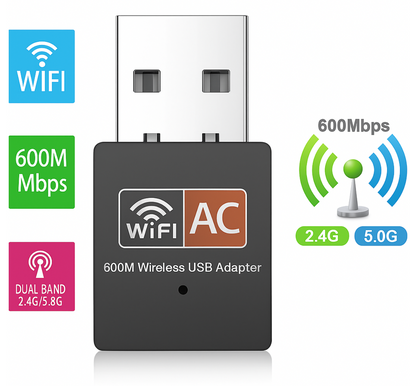 USB WiFi Adapter 600Mbps - Dual Band 2.4GHz-5GHz - Draadloze Netwerkadapter voor PC & Laptop