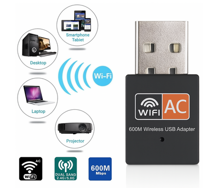 USB WiFi Adapter 600Mbps - Dual Band 2.4GHz-5GHz - Draadloze Netwerkadapter voor PC & Laptop