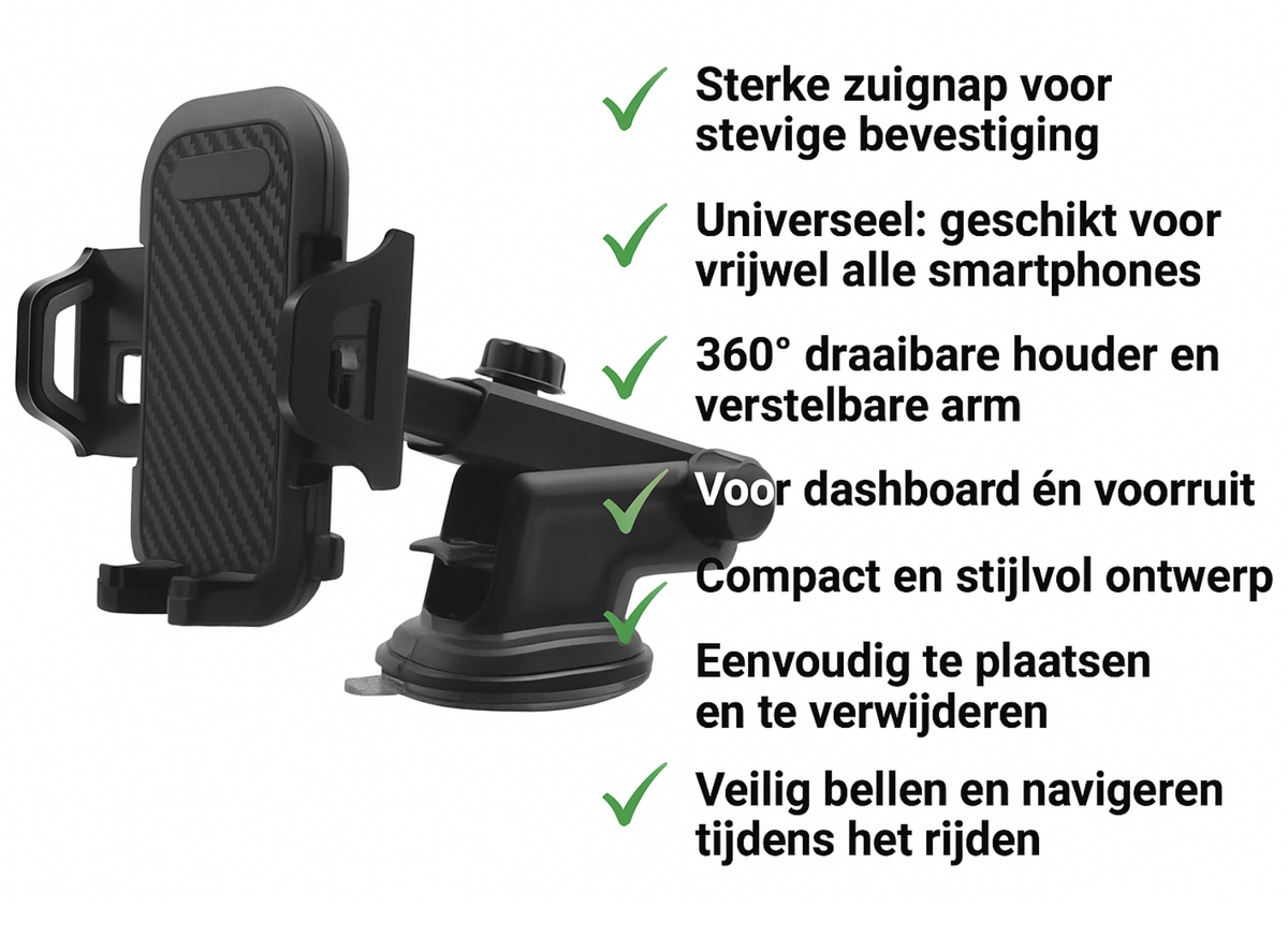 Universele Telefoonhouder Auto met Zuignap – Voorruit & Dashboard