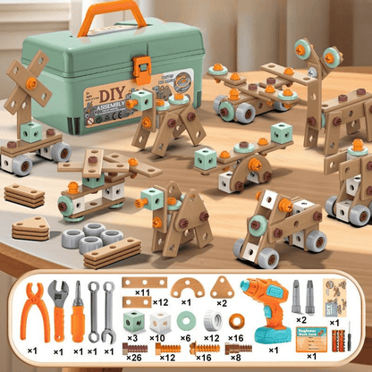 Creatieve constructiespeelgoed set met elektrische schroevendraaier en koffer