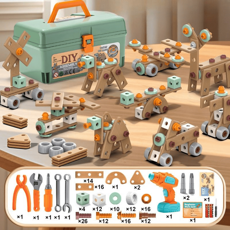 Creatieve constructiespeelgoed set met elektrische schroevendraaier en koffer