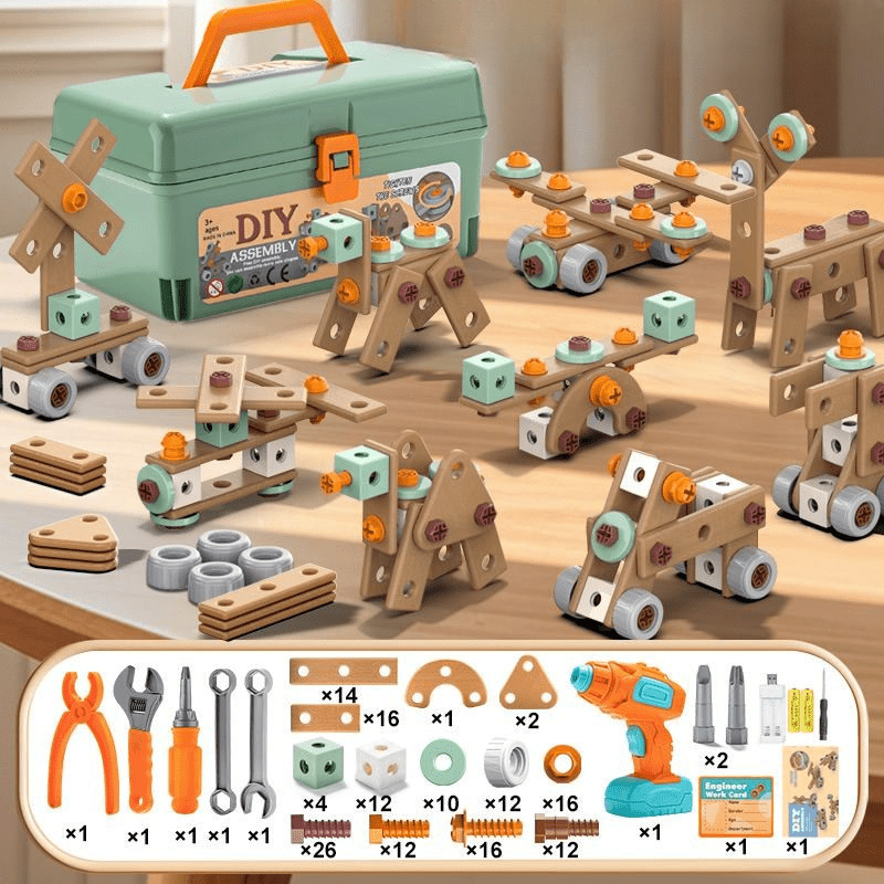 Creatieve constructiespeelgoed set met elektrische schroevendraaier en koffer