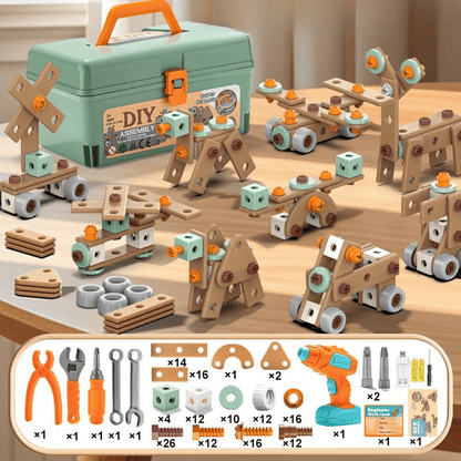 Creatieve constructiespeelgoed set met elektrische schroevendraaier en koffer