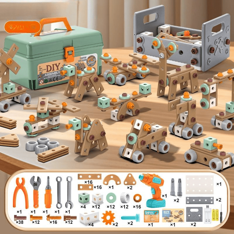 Creatieve constructiespeelgoed set met elektrische schroevendraaier en koffer