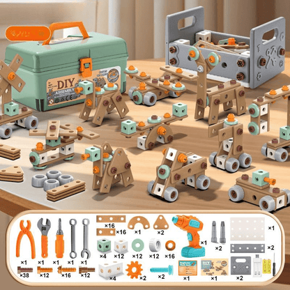Creatieve constructiespeelgoed set met elektrische schroevendraaier en koffer