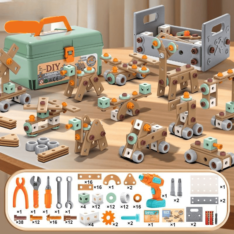 Creatieve constructiespeelgoed set met elektrische schroevendraaier en koffer