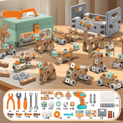 Creatieve constructiespeelgoed set met elektrische schroevendraaier en koffer