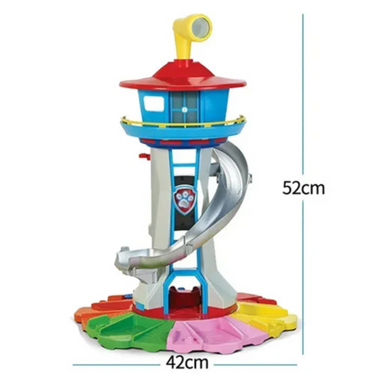 Interactieve speelgoedtoren met glijbaan en speelfiguurtjes