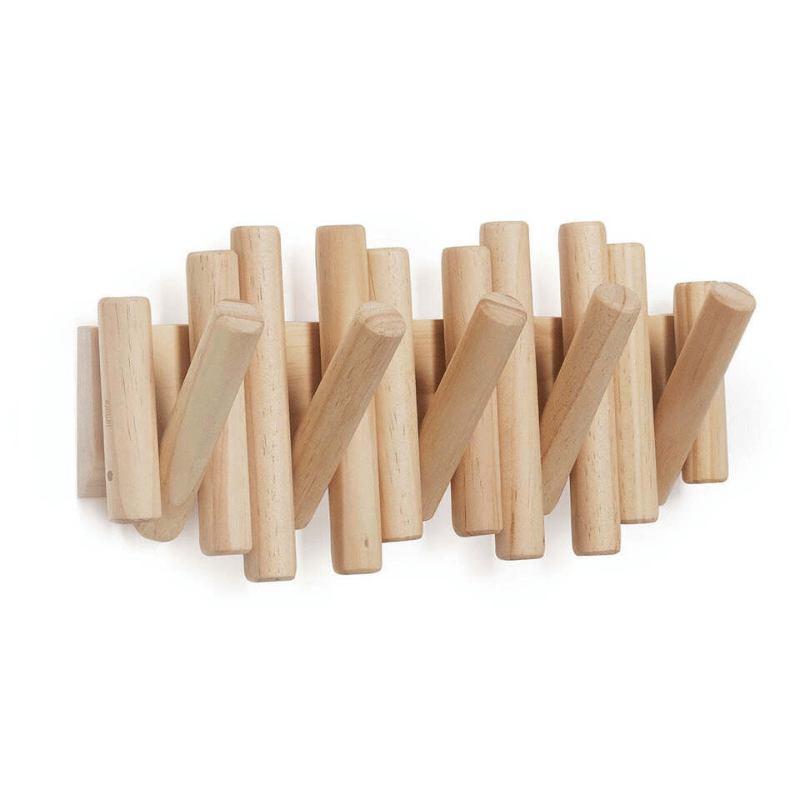 Houten wandkapstok met inklapbare haken