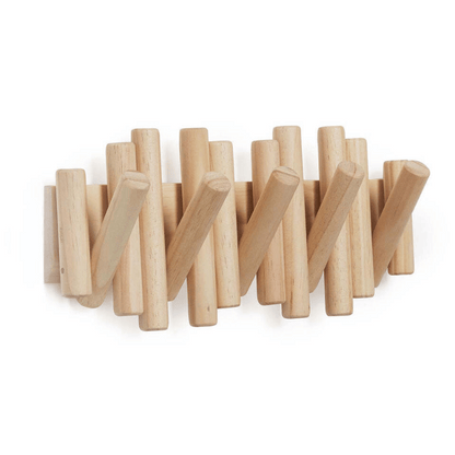 Houten wandkapstok met inklapbare haken