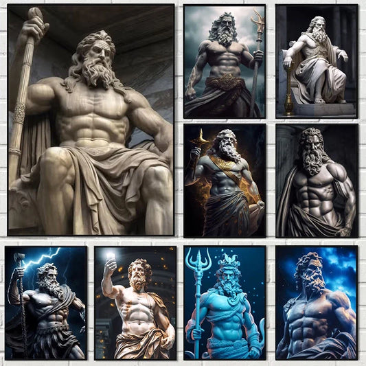 Zwart-witte Zeus poster met Griekse sculptuurprint