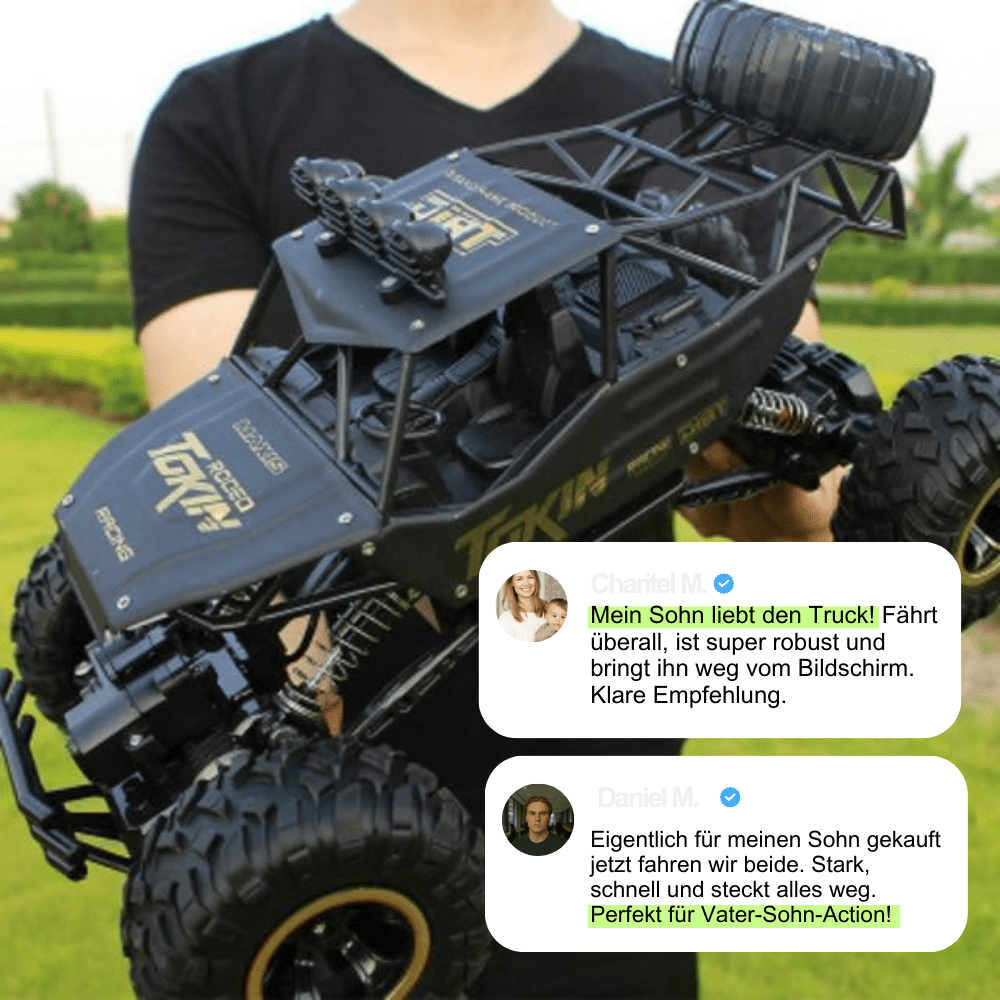 Op afstand bestuurbare 4x4 monstertruck met off-road banden