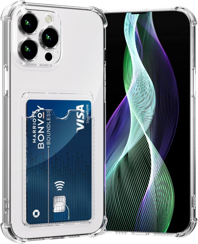 Transparant TPU telefoonhoesje met handig pasjesvak voor iPhone 16 Pro