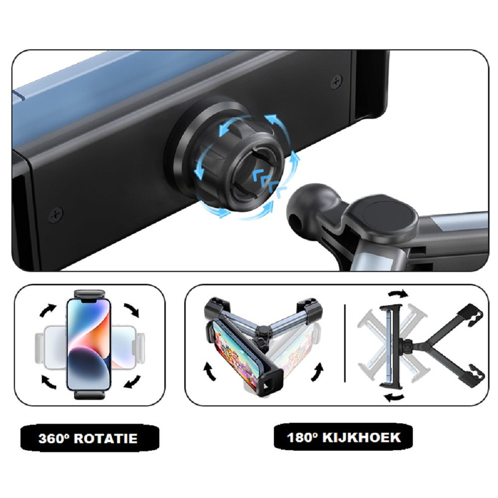 Universele auto tablethouder voor hoofdsteun 135-230 mm met 360 rotatie