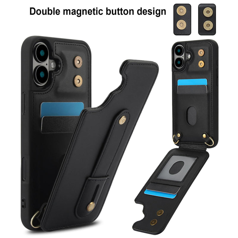Telefoonhoesje voor iPhone 17 met pasjeshouder en draagkoord Zwart