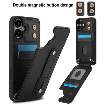 Telefoonhoesje voor iPhone 17 met pasjeshouder en draagkoord Zwart