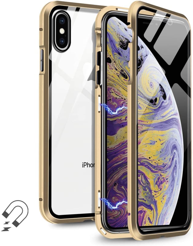 Magnetisch telefoonhoesje voor iPhone X / Xs met gehard glas