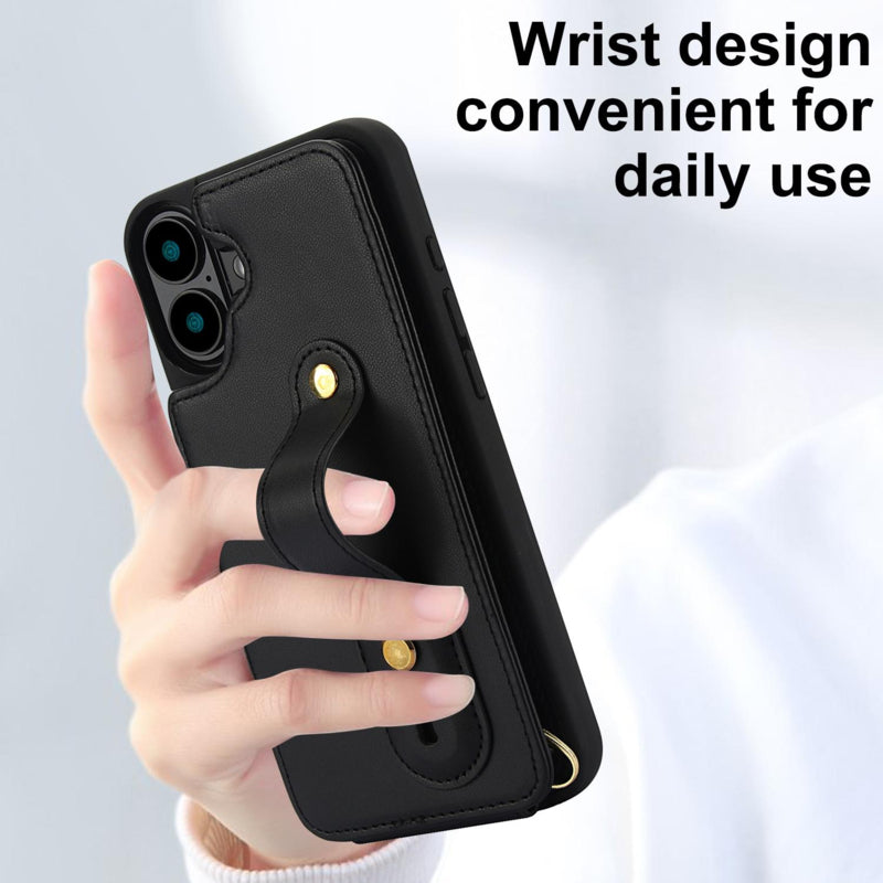 Telefoonhoesje voor iPhone 17 met pasjeshouder en draagkoord Zwart