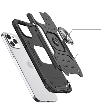 Schokbestendig armor telefoonhoesje met magnetische ringstandaard voor iPhone 14 Pro Zwart